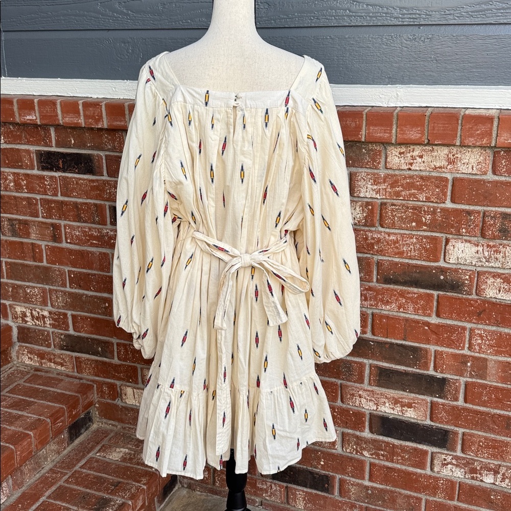 A Loves A Cream Blue Geometric Print Long Sleeve Dress Size XL NWT Boho Flowy - Picture 5 of 8
